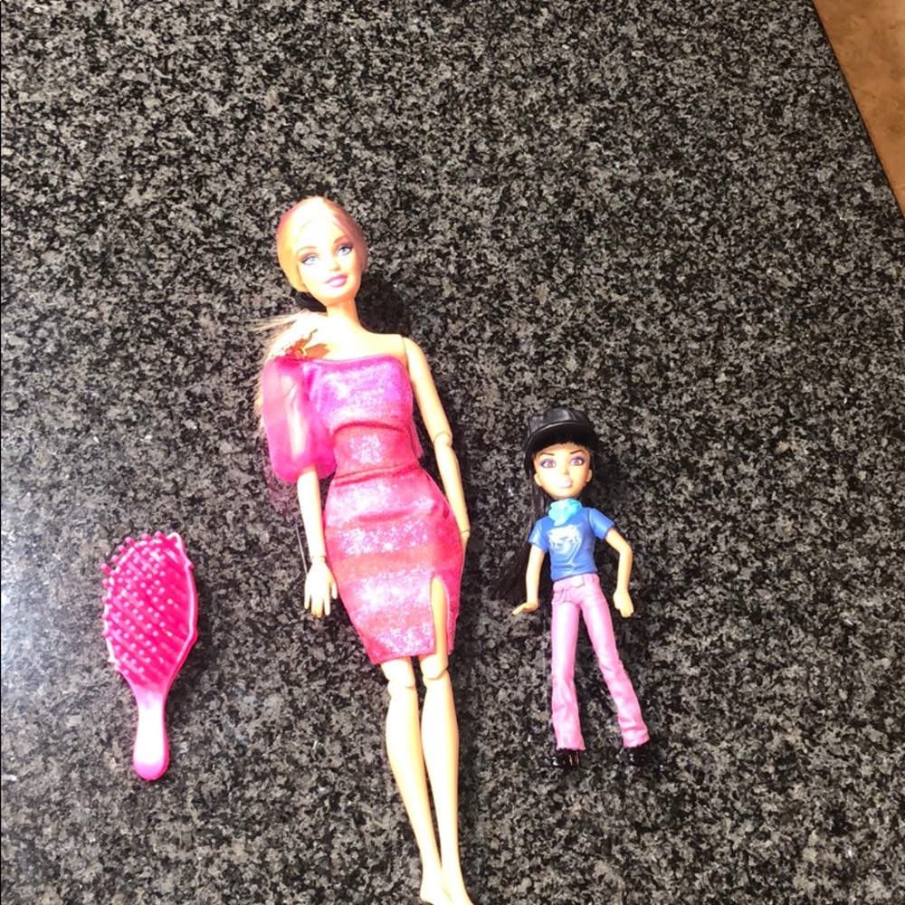 Barbie Doll with hairbrush and BONUS MINI DOLL